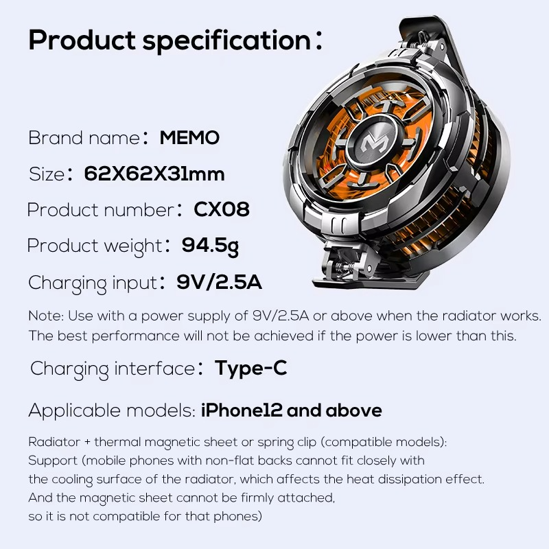 MEMO CX08 Mobile Cooling Fan for Gaming and Mutitasking