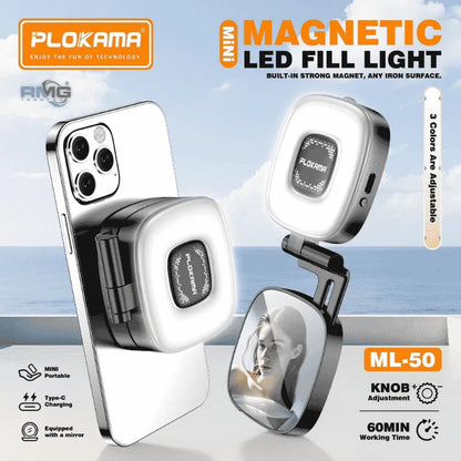 PLOKAMA ML-50 Mini LED Light with Mirror for Perfect Selfies Bazarcha