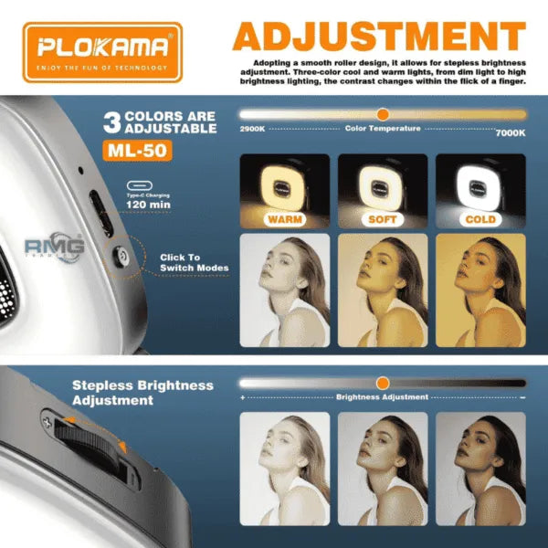 PLOKAMA ML-50 Mini LED Light with Mirror for Perfect Selfies
