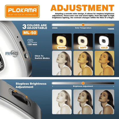 PLOKAMA ML-50 Mini LED Light with Mirror for Perfect Selfies Bazarcha