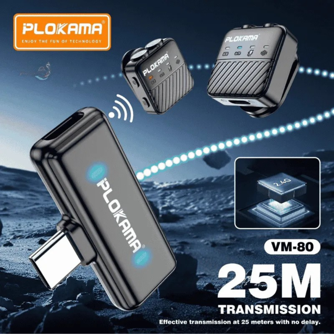 PLOKAMA VM-80 360° Wireless Lavalier Microphone | Dual Mic System with Magnetic Pickup Bazarcha