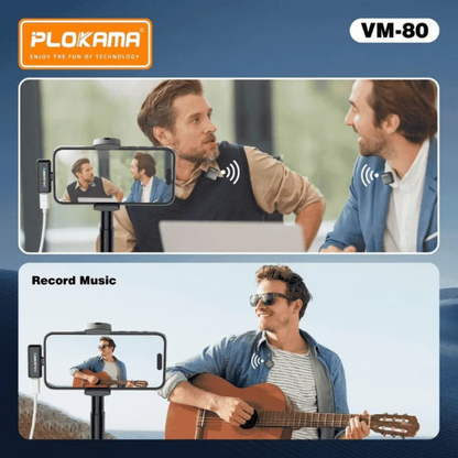 PLOKAMA VM-80 360° Wireless Lavalier Microphone | Dual Mic System with Magnetic Pickup Bazarcha
