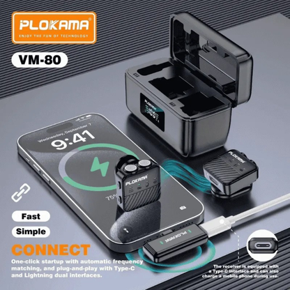 PLOKAMA VM-80 360° Wireless Lavalier Microphone | Dual Mic System with Magnetic Pickup Bazarcha
