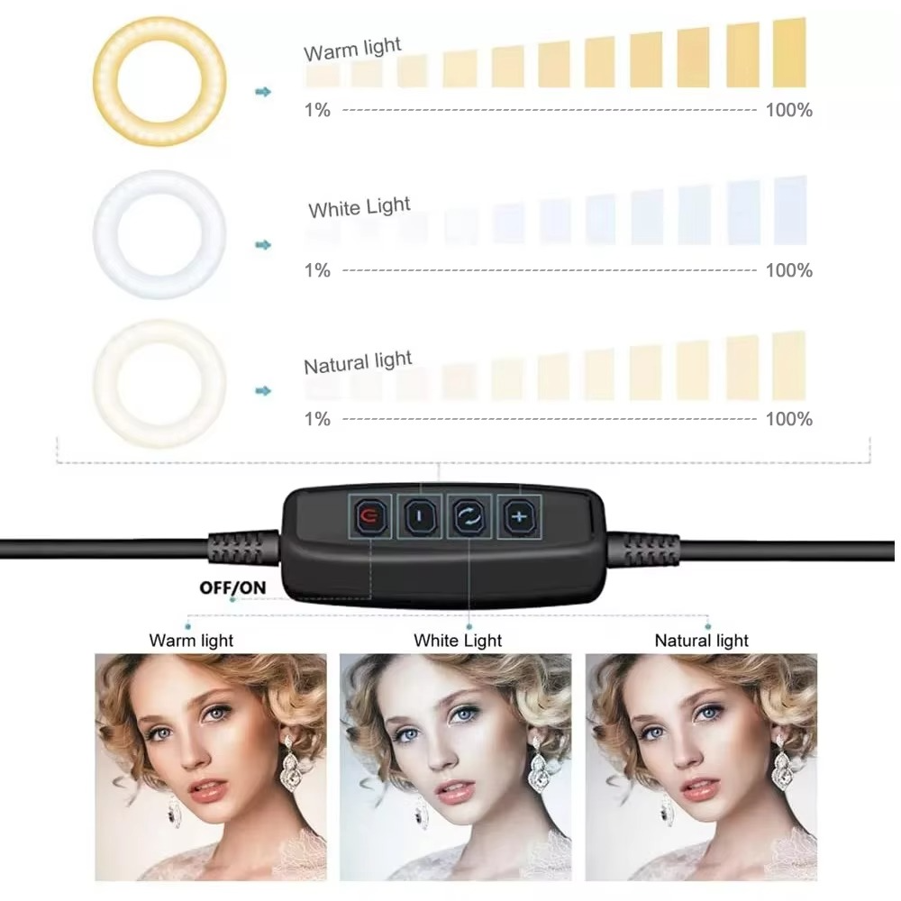 LED Ring Fill Light 26cm with Phone Holder & Flexible Arm - USB Powered