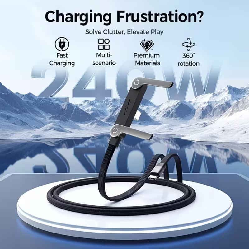 240W Fast Charging Type C Data Cable with Built in Folding Phone Stand Bazarcha