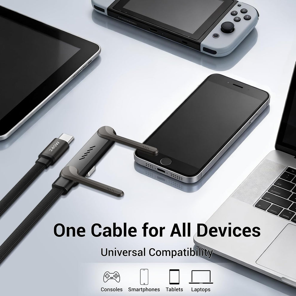 240W Fast Charging Type C Data Cable with Built in Folding Phone Stand Bazarcha