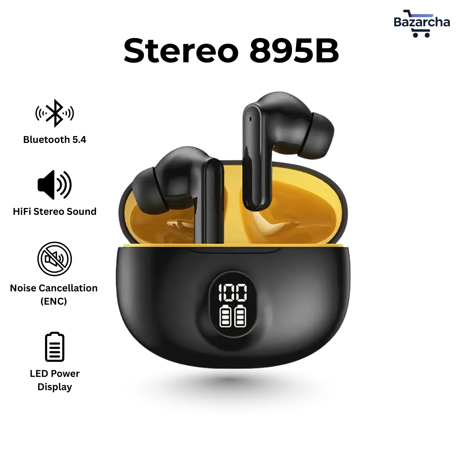 stereo 895b wireless bluetooth earbuds v5.4 with enc noise cancellation & led display stereo 895b wireless bluetooth earbuds v5.4 with enc noise cancellation & led display