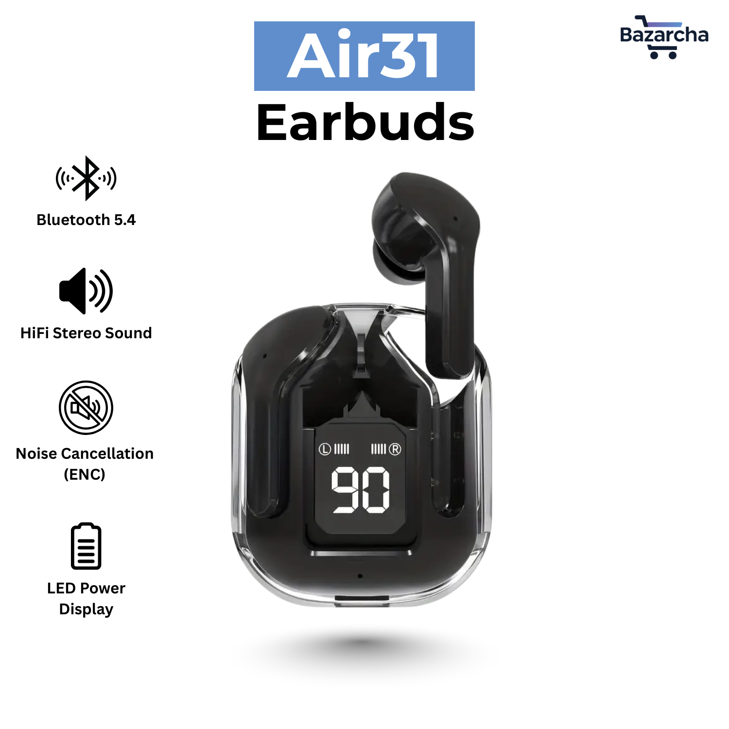 air31 wireless bluetooth earbuds v5.3 with led display & enc noise cancellation air31 wireless bluetooth earbuds v5.3 with led display & enc noise cancellation